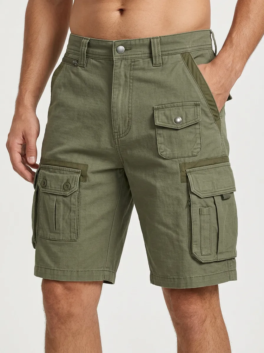 Men's Multi-Pocket Flap-Pocket Cargo Shorts