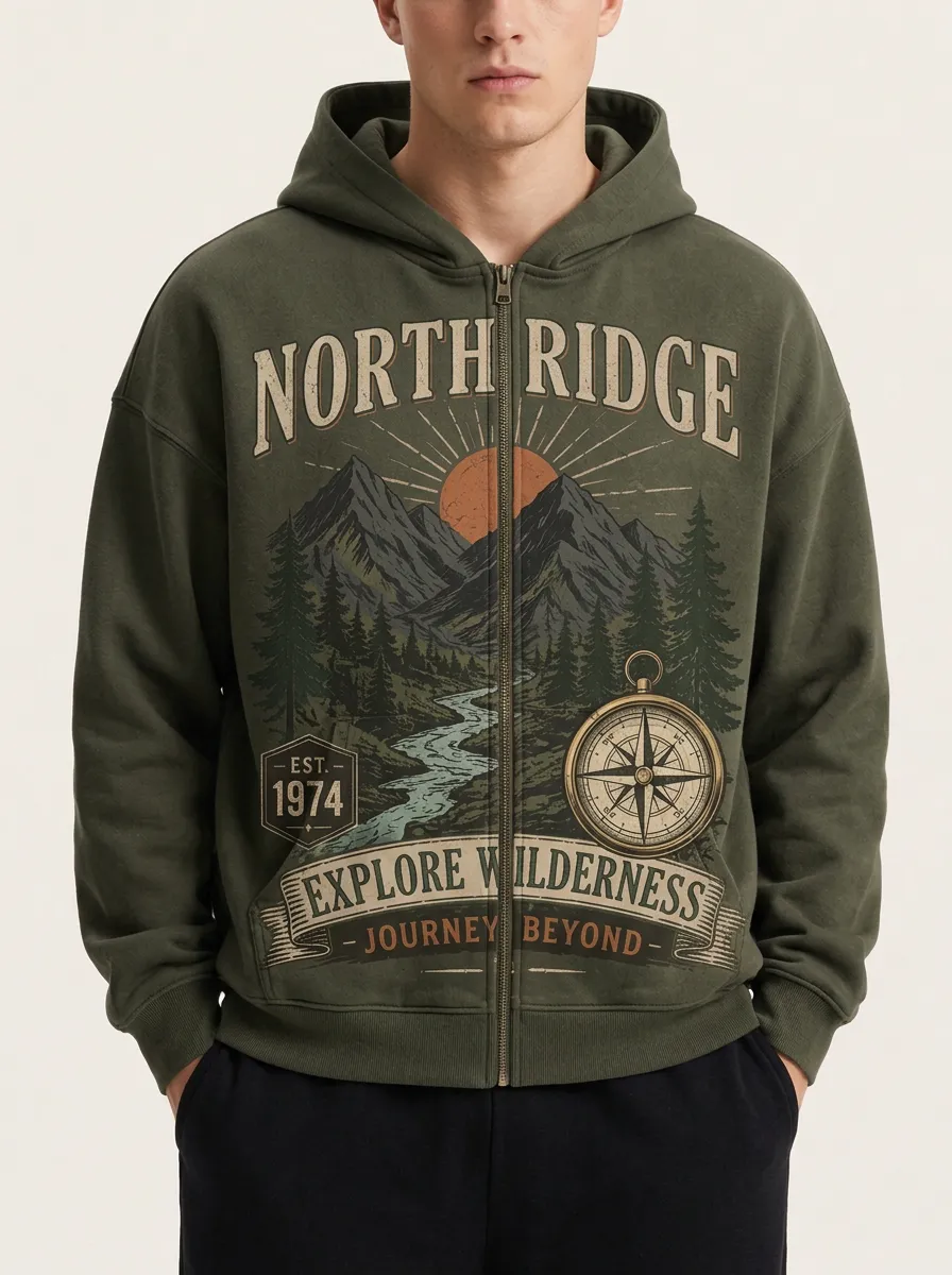 Men's North Ridge Wilderness Compass Printed Zip-up Hoodie
