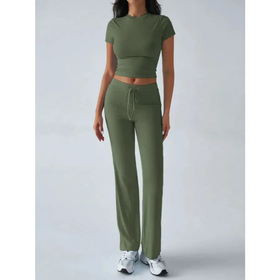 Everyday Round Neck Short Sleeve Top and Pants Set