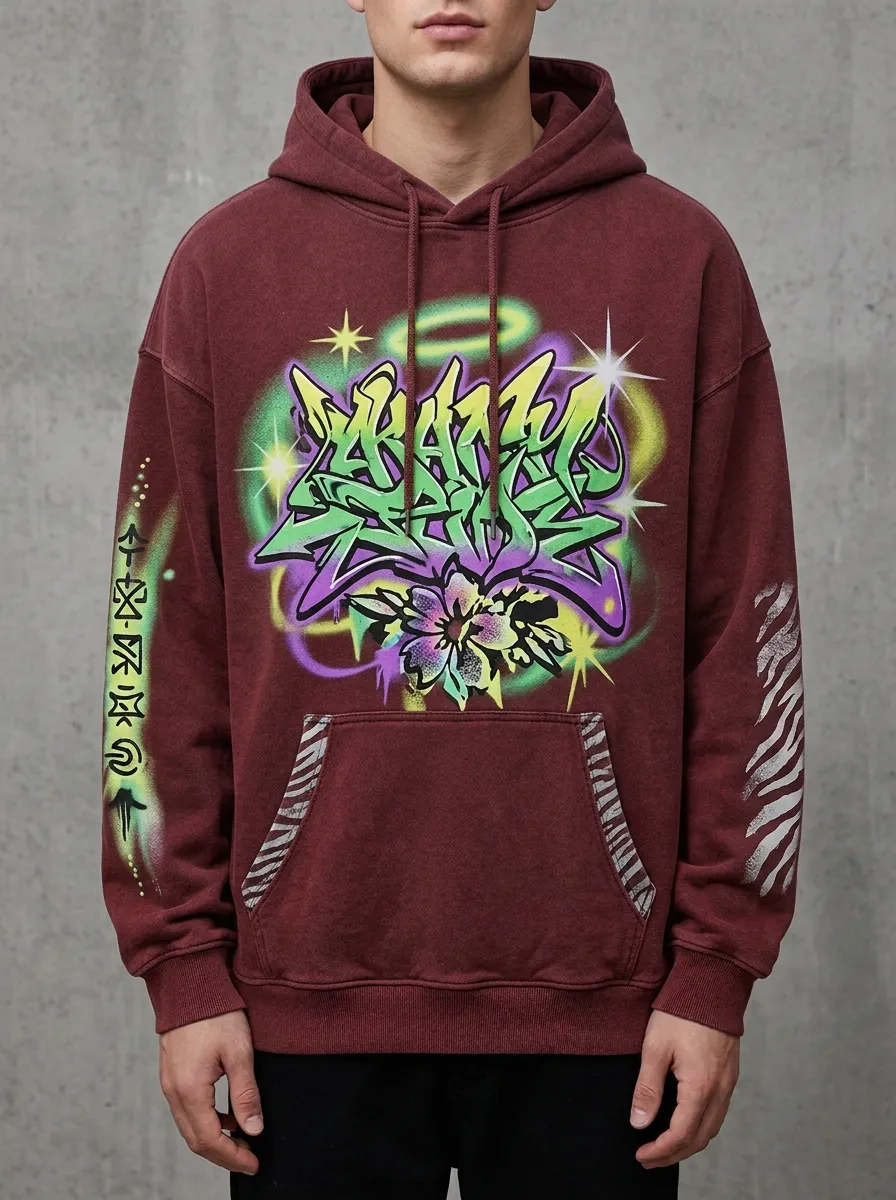 Unisex Streetwear Graffiti Flower Star Graphic Hoodie