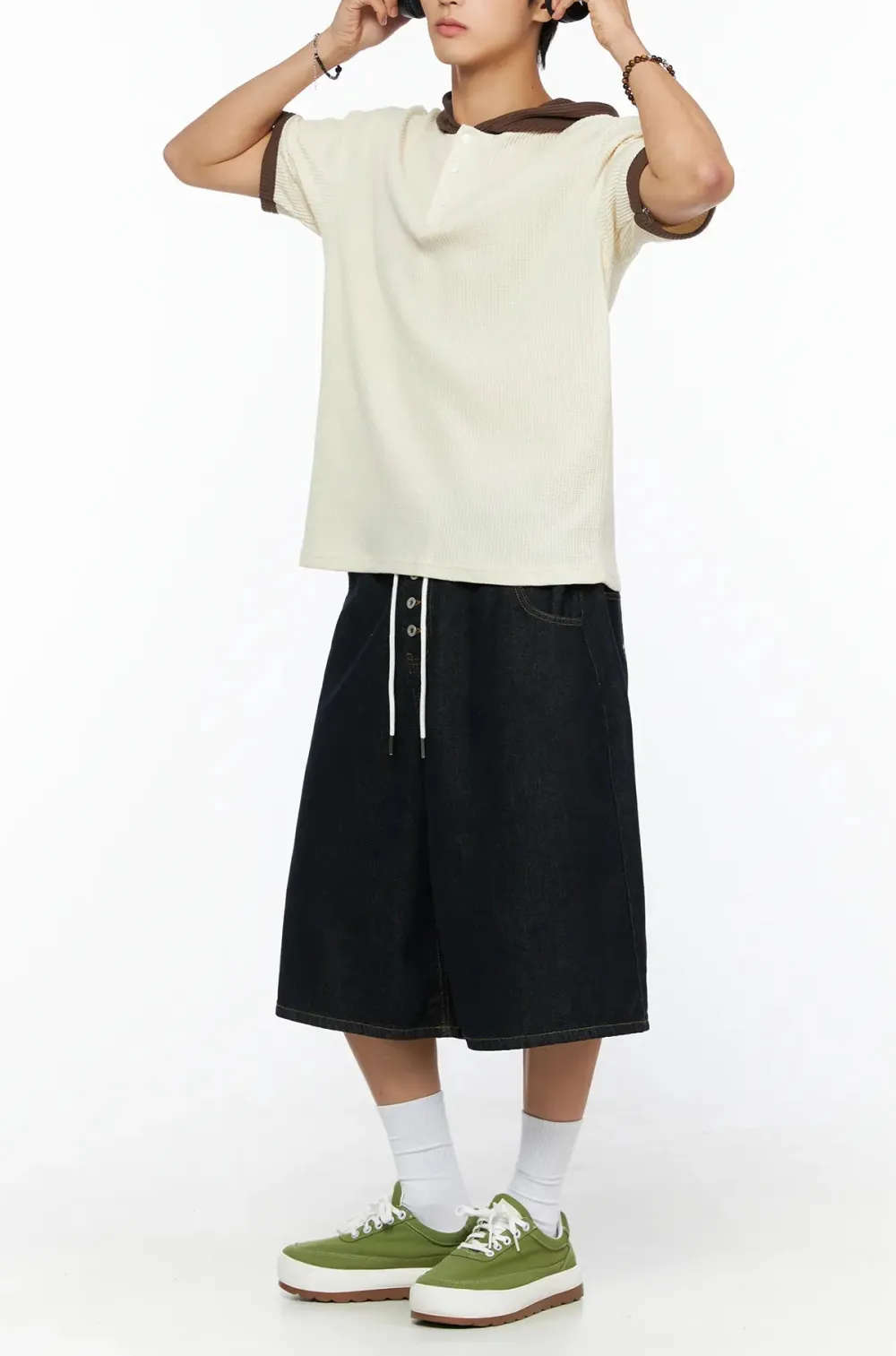 Men's Waffle Knit Hooded Henley Tee