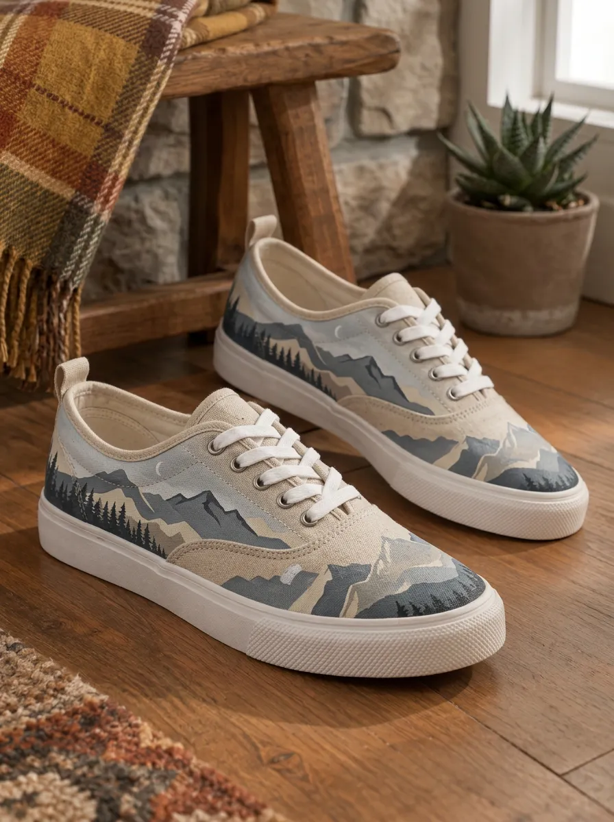 Men's Mountain Forest Nature Landscape Printed Canvas Shoes
