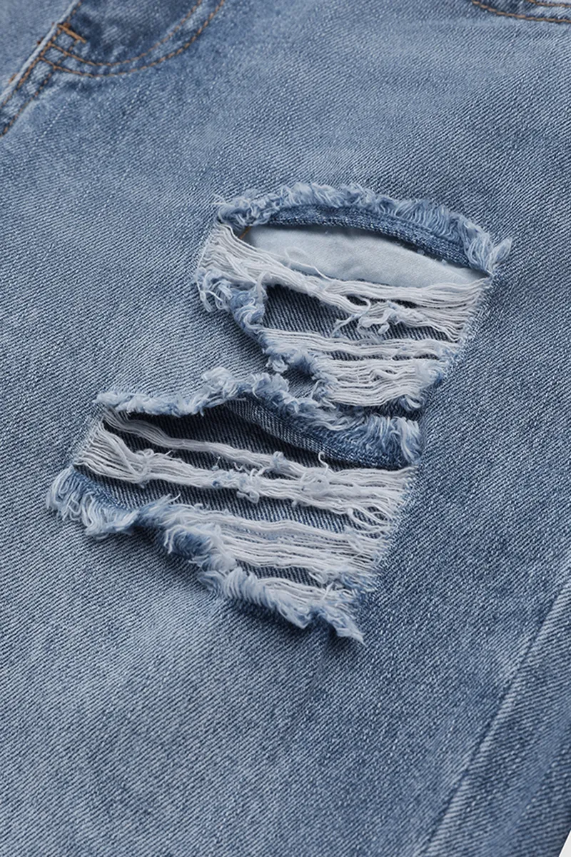 Distressed Raw Hem Straight Leg Jeans