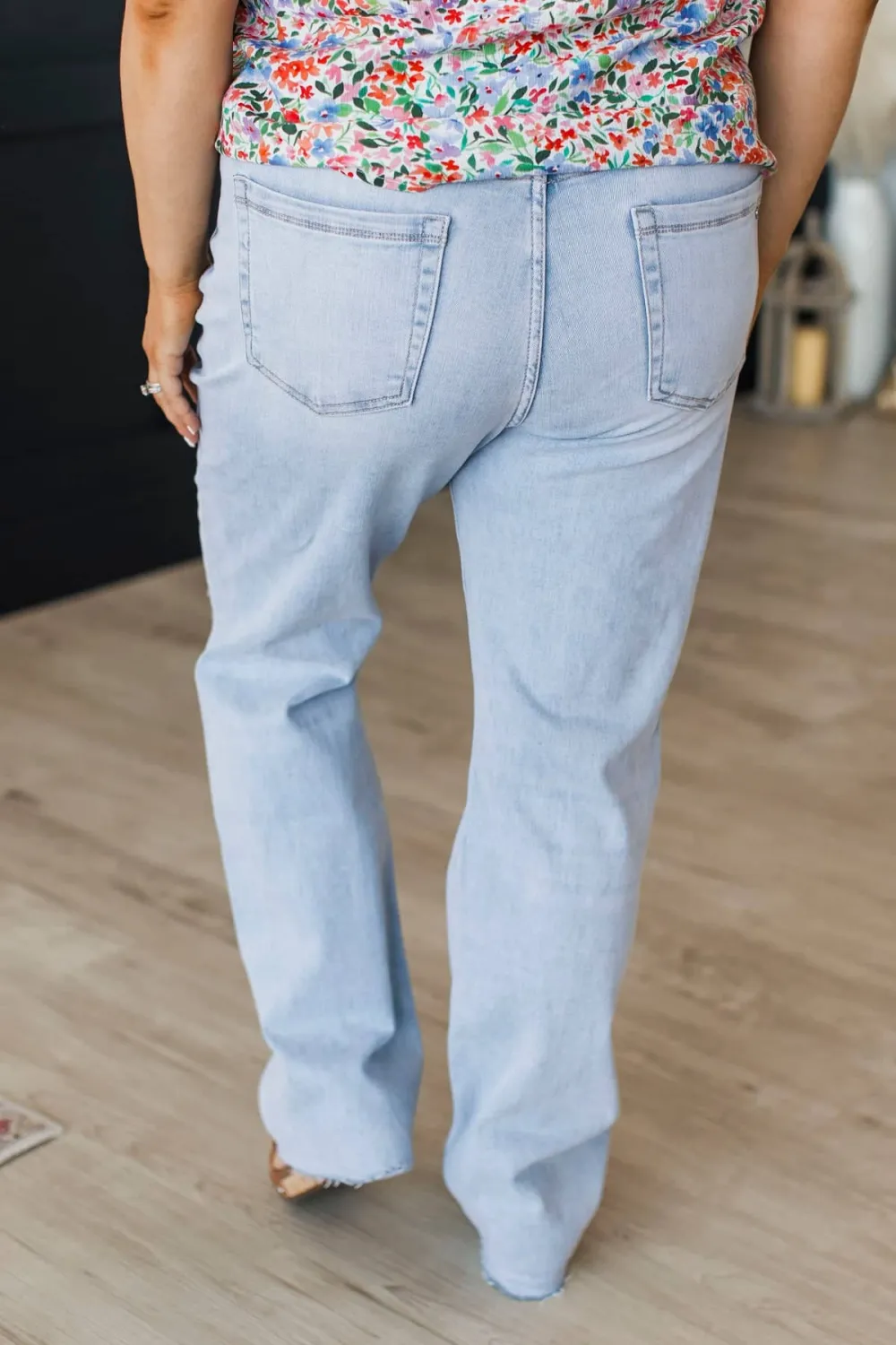 Mid-Rise Tummy Control Straight Leg Distressed Jeans