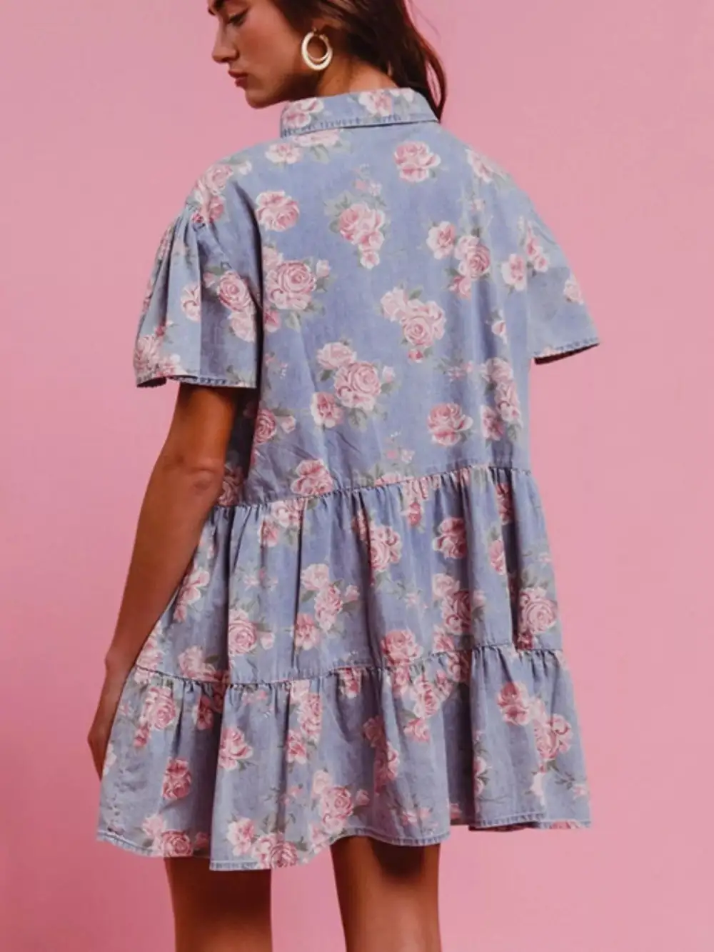 Floral Printed Denim Mini Dress