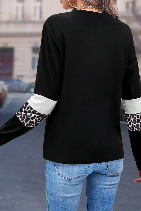 Women's Leopard Print Colorblock Crew Neck T-Shirt