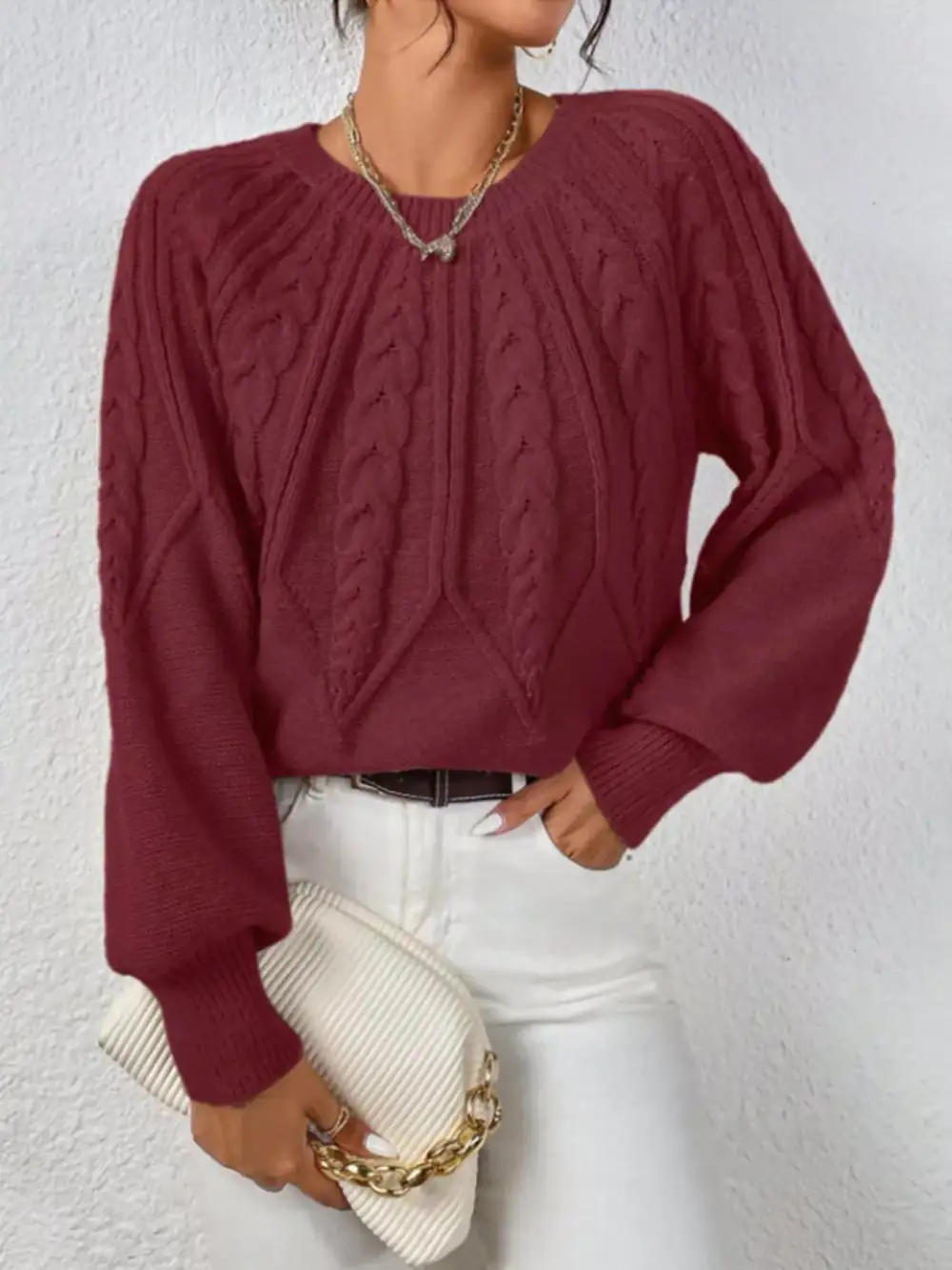 Essential Long Sleeve Cable Knit Sweater