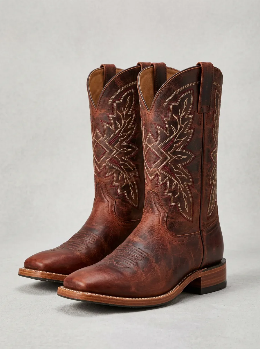 Men's Western Distressed Brown Embroidered Western Boots