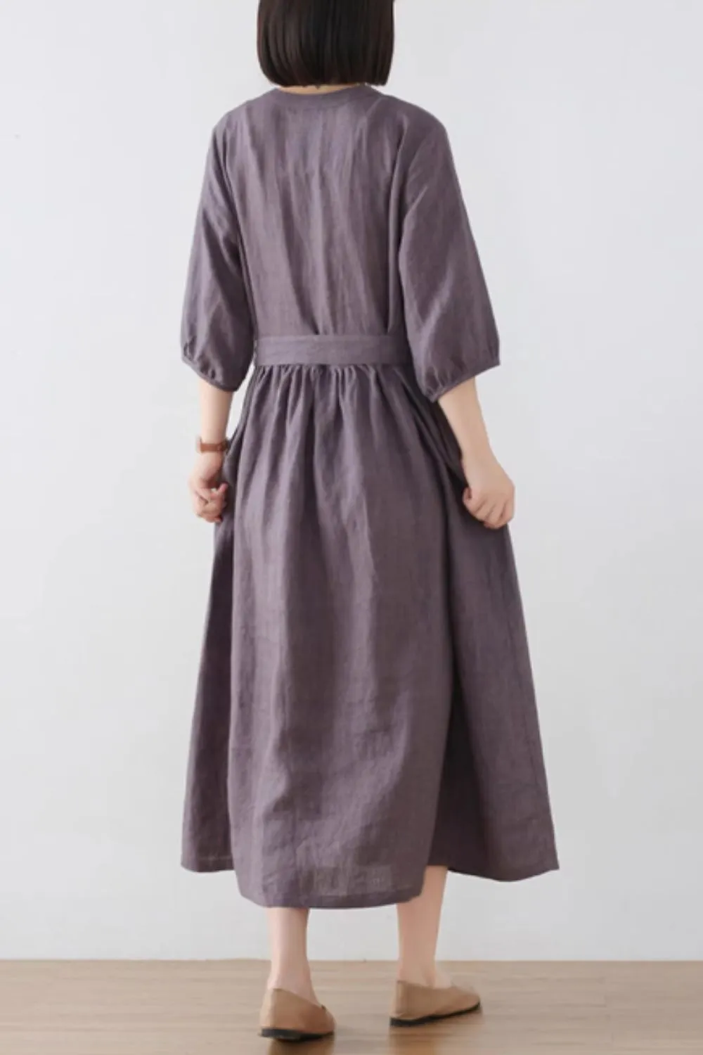 Textured Linen Midi Dress
