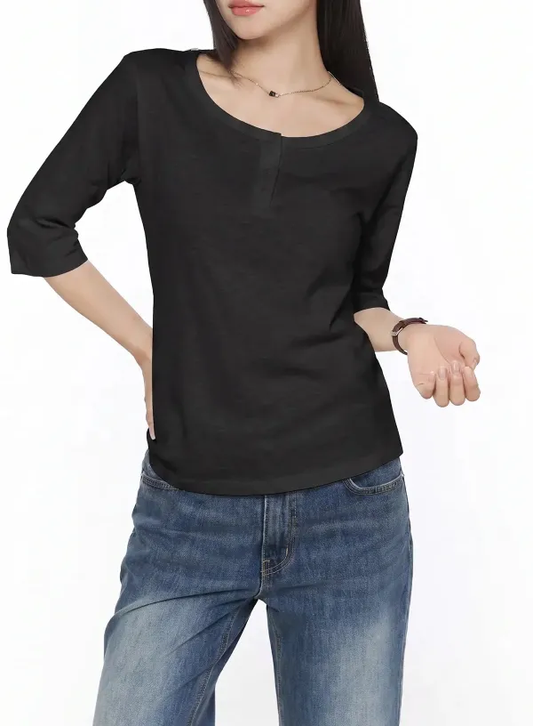 Three-Quarter Sleeve Henley Top