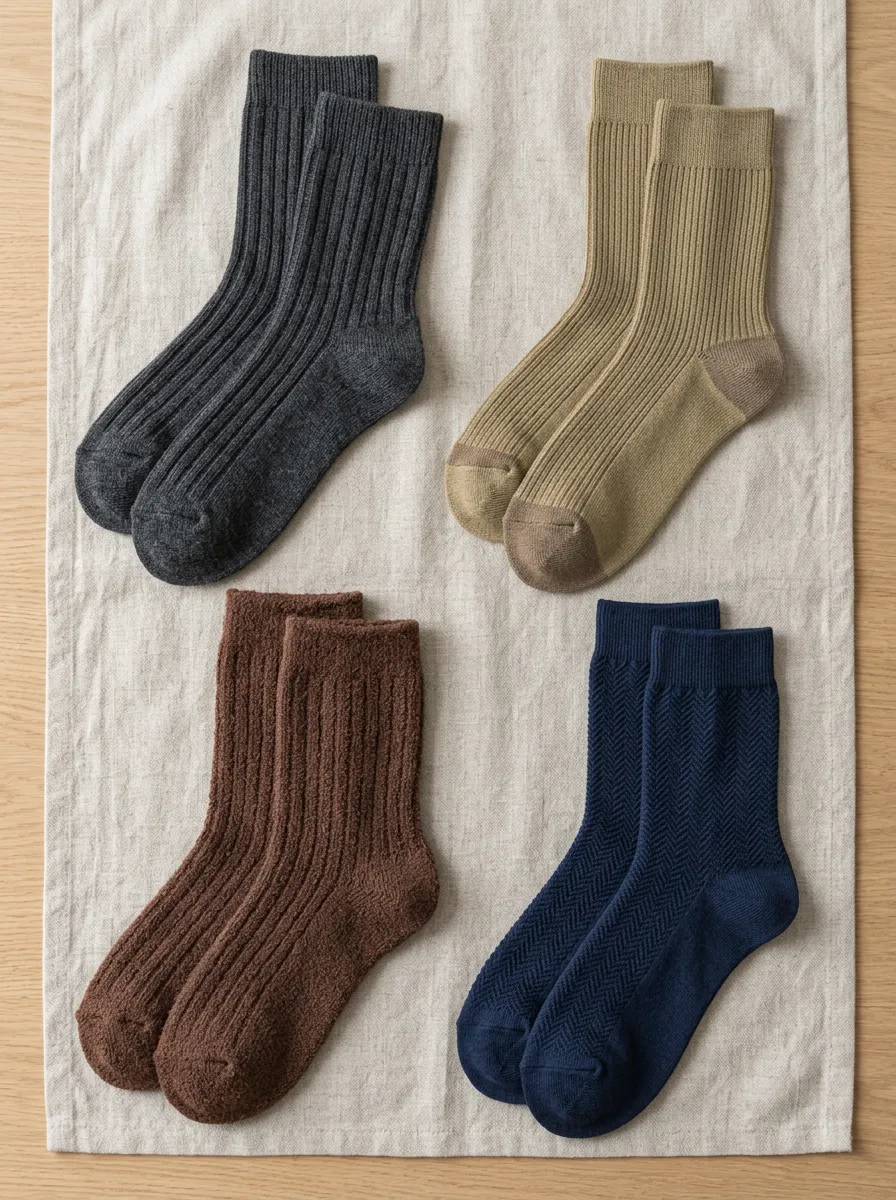 Men's Four Pack Crew Sock Collection with Patterned Detail