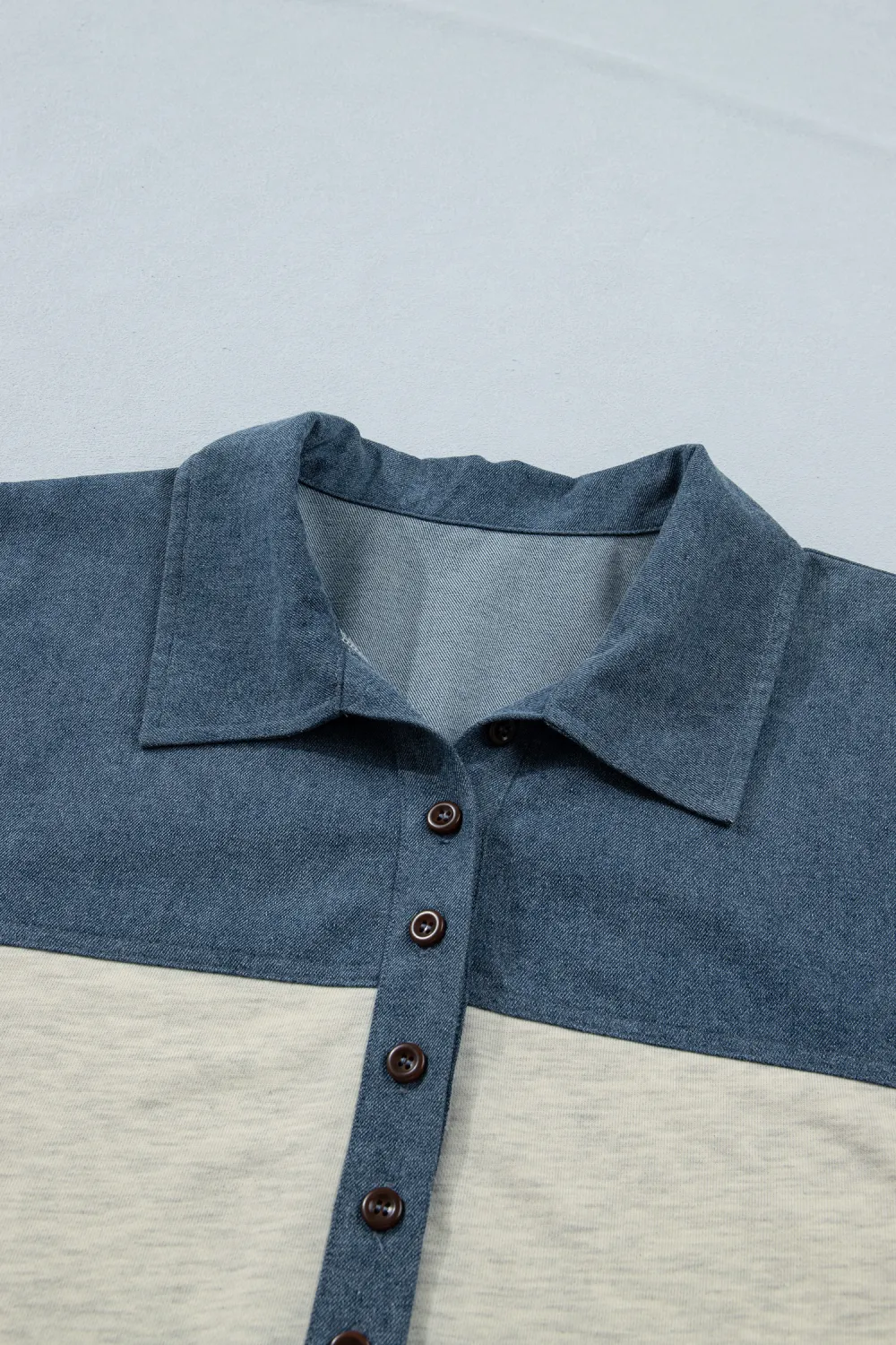 Light Grey Half Buttons Collared Top