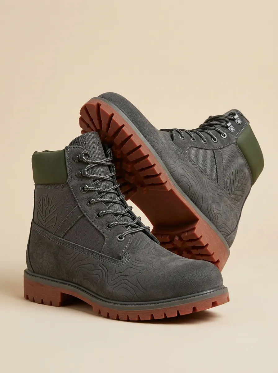 Unisex Streamlined Outdoor Enthusiast Topographic Pattern Print Work Boots