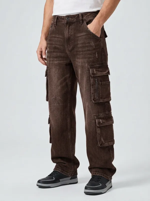 Men's Outdoor Adventure Mountain Compass Printed Cargo Jeans