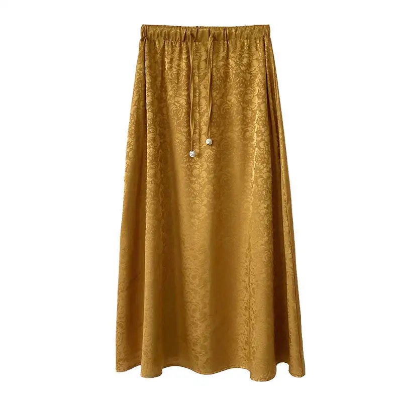 Streamlined Elastic Waist A-Line Jacquard Midi Skirt