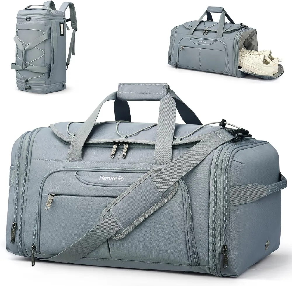 Hanke Expandable Carry On Duffle Bag for Travel 45L-55L Grey