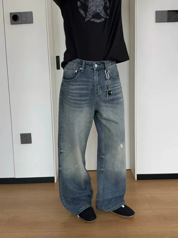 Distressed Paint Splatter Straight Leg Jeans