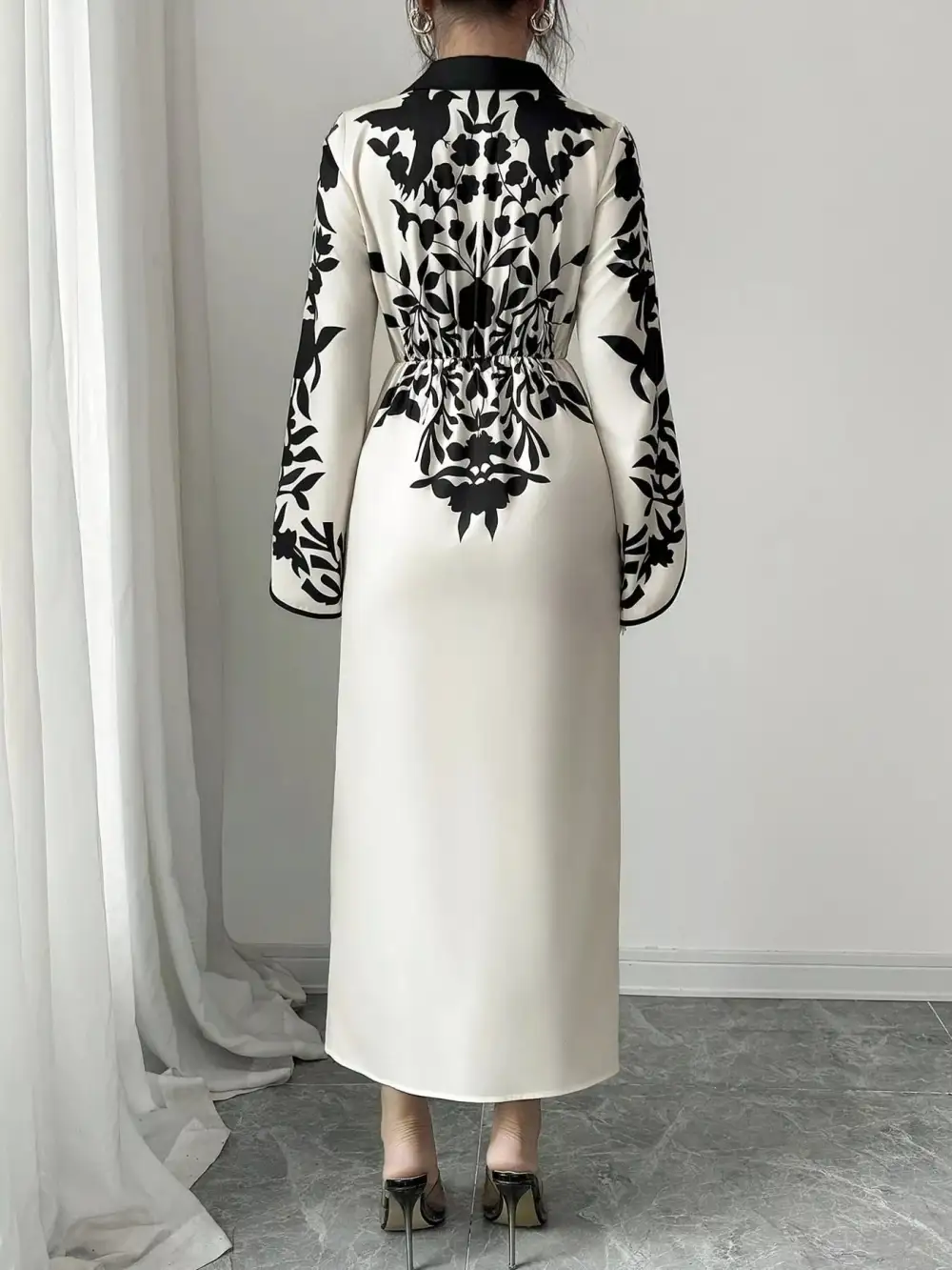 Wrap Slit Long Sleeve Midi Dress