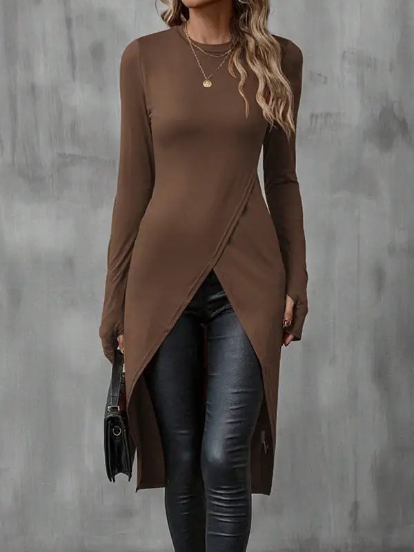 Bodycon High Low Round Neck T-Shirt