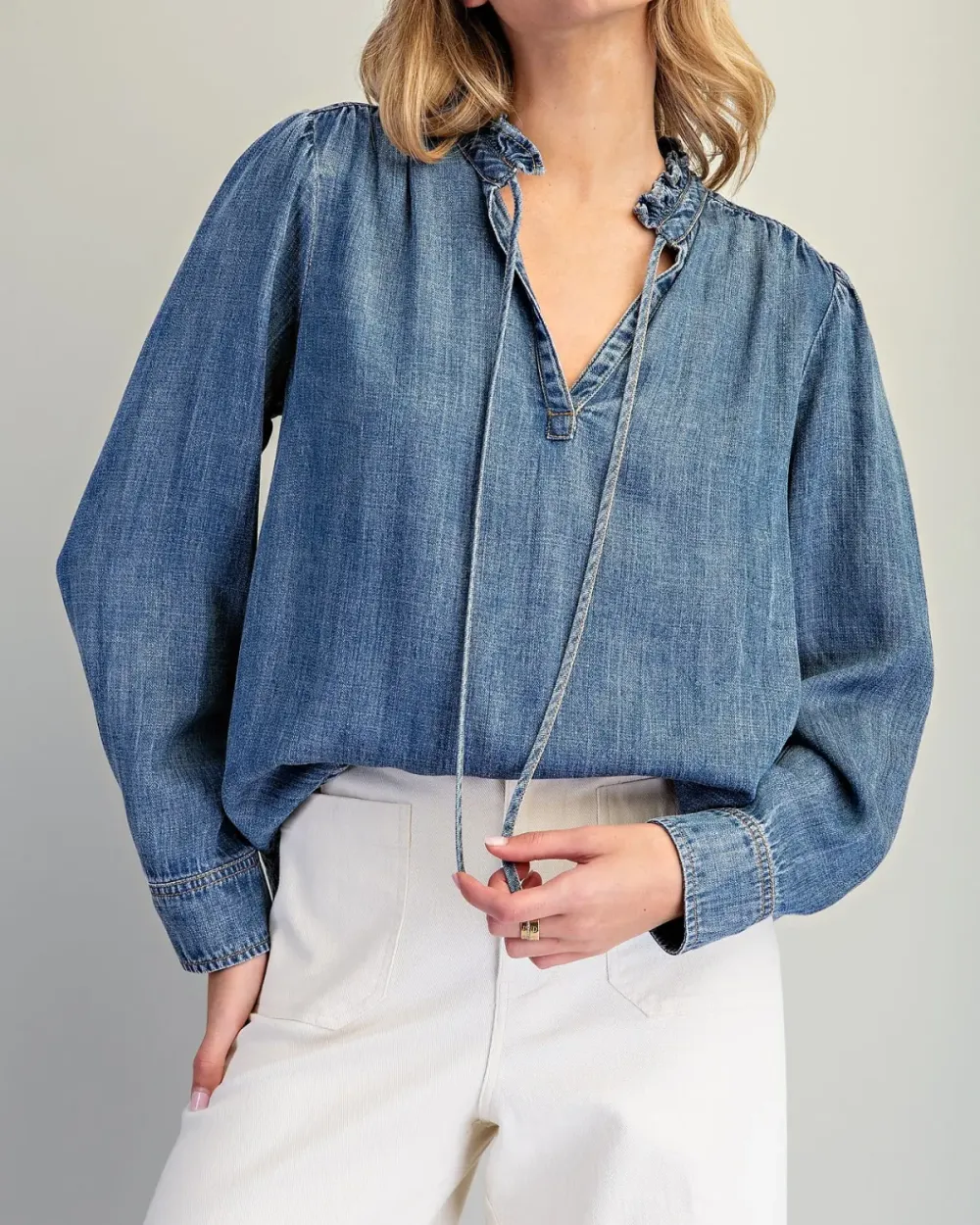 Mineral Washed Ruffle Blouse
