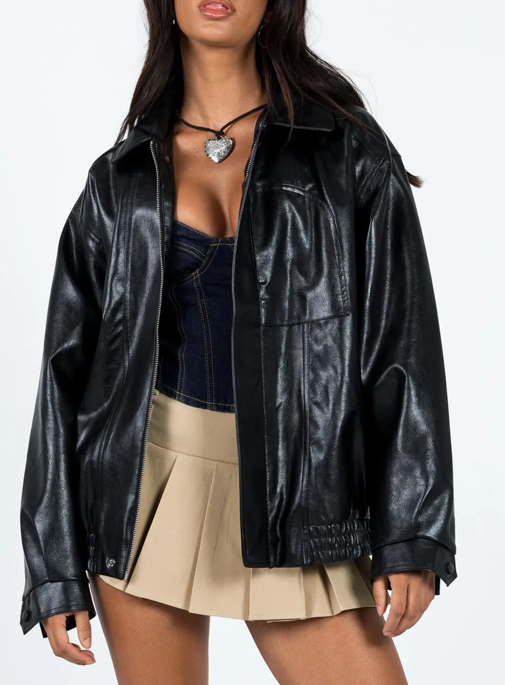 Burgundy Oversized Faux Leather Jacket