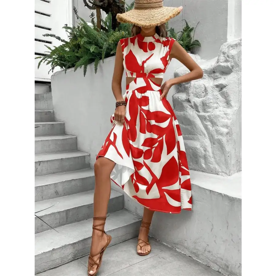 Cutout Cap Sleeve Midi Dress