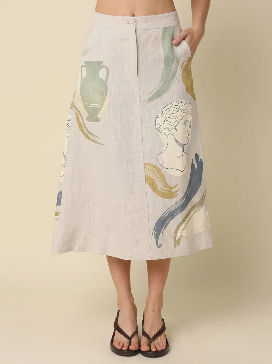 Women's Greek Art Lover Statue Vase Printed A-line Skirt