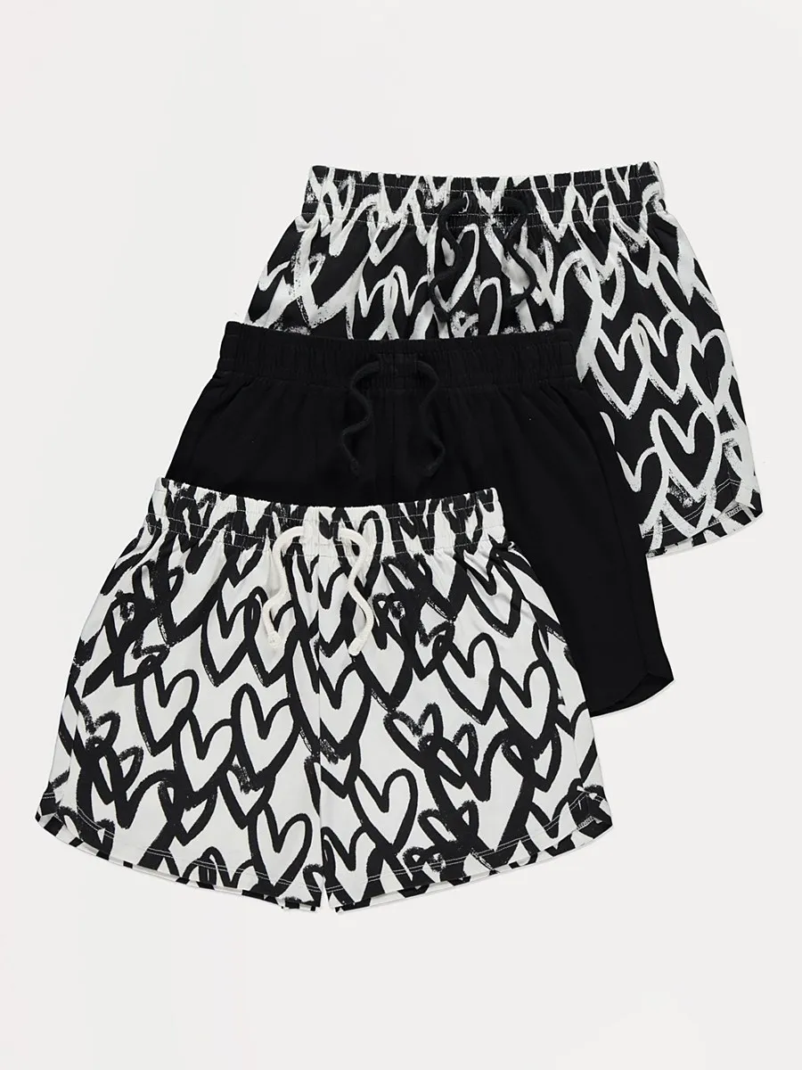 Graffiti Hearts Runner Shorts 3 Pack