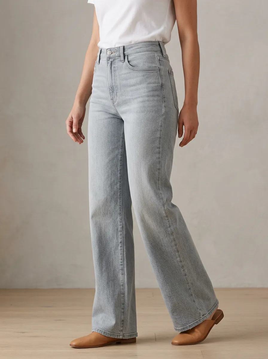 Wide-Leg High-Rise Casual Denim Jeans