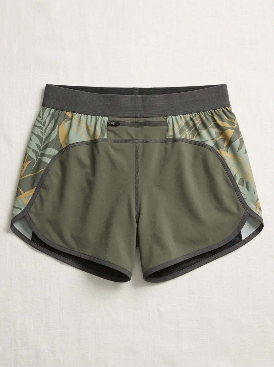 Women's Motion Athletic Tropical Leaf Printed Running Shorts