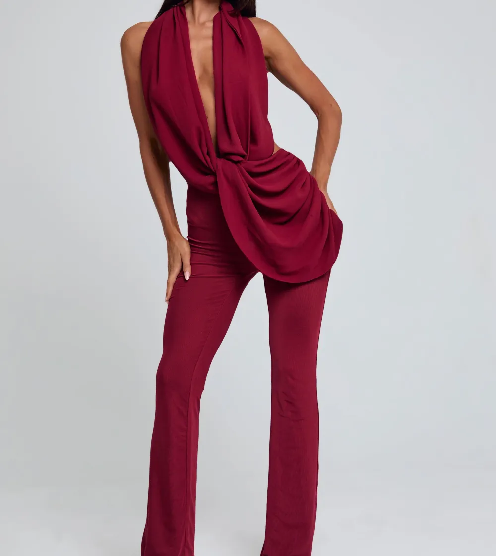 Burgundy Cowl Neck Jumpsuit