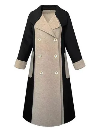 Shawl Collar Long Sleeve Contrast Stitching Buckle Regular Loose Coat For Women