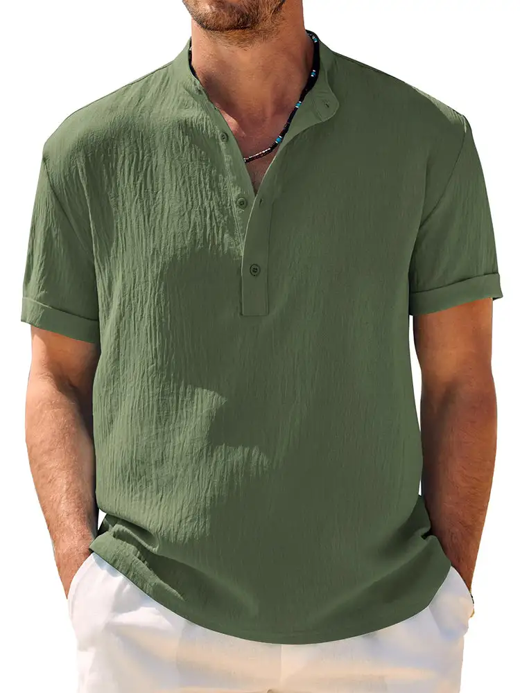Casual Breathable Solid Henley Shirt