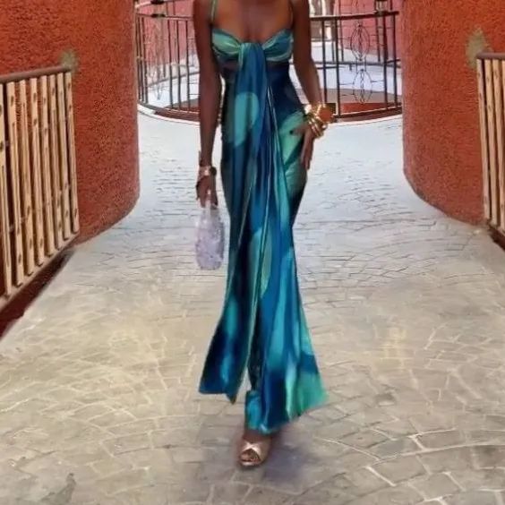 Print Lace Up Maxi Dress