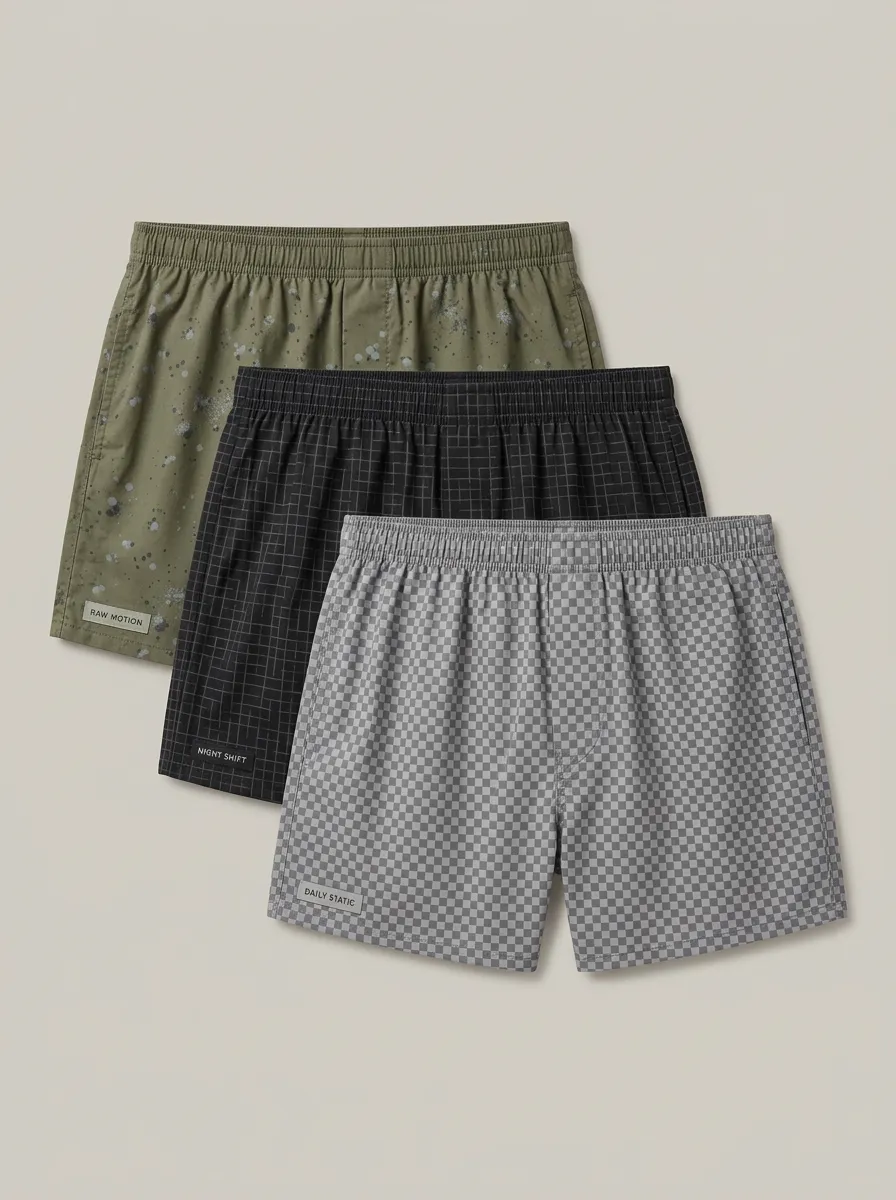 Checkered Grid Splatter Boxer Set