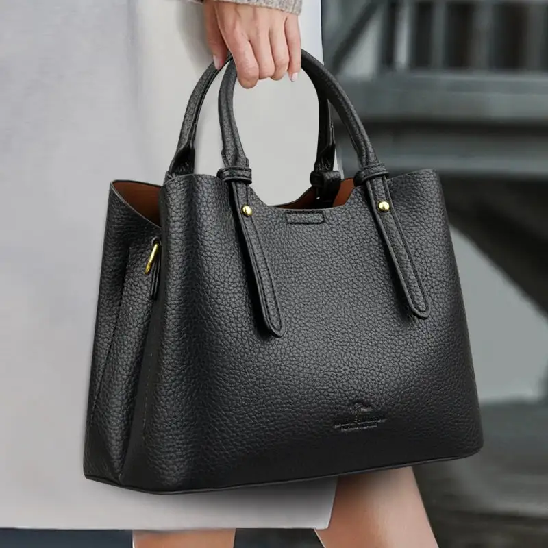 Elegant Textured Leather Top Handle Tote