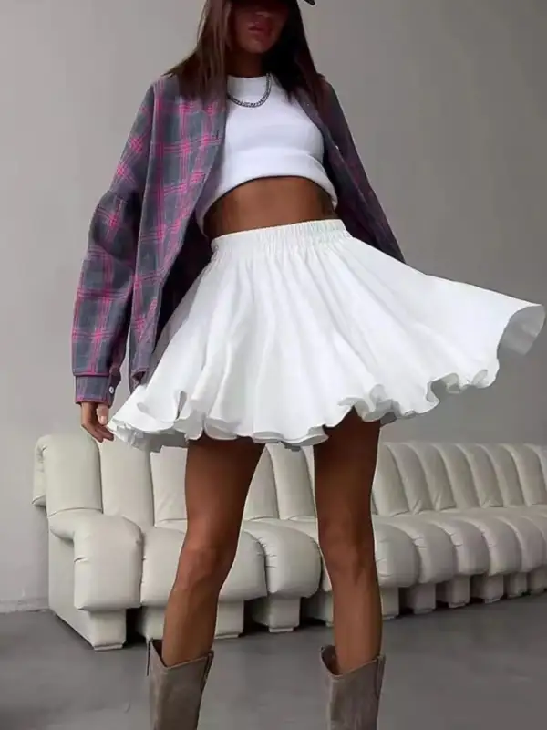 Ruffle Trim Elastic Skirt