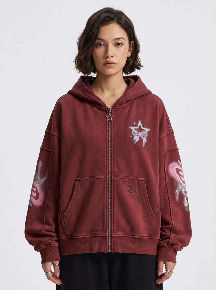 Women's Streetwear Y2K Star Bow Butterfly Printed Zip-up Hoodie