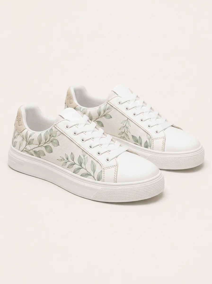 Men's Expressive Botanical Nature Lover Leaves Patterned Patterned Skate Shoes