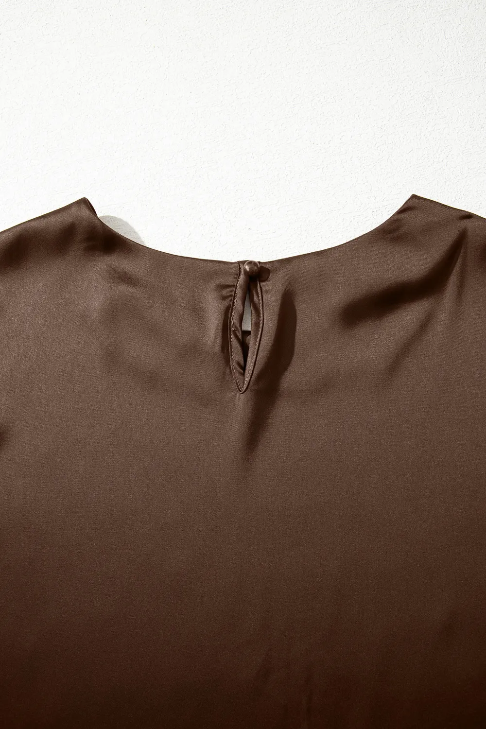 Coffee Asymmetric Lace Trim Short Sleeve Top