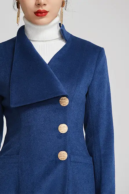 Wool A Line Single Breasted Pocketed Midi Coat