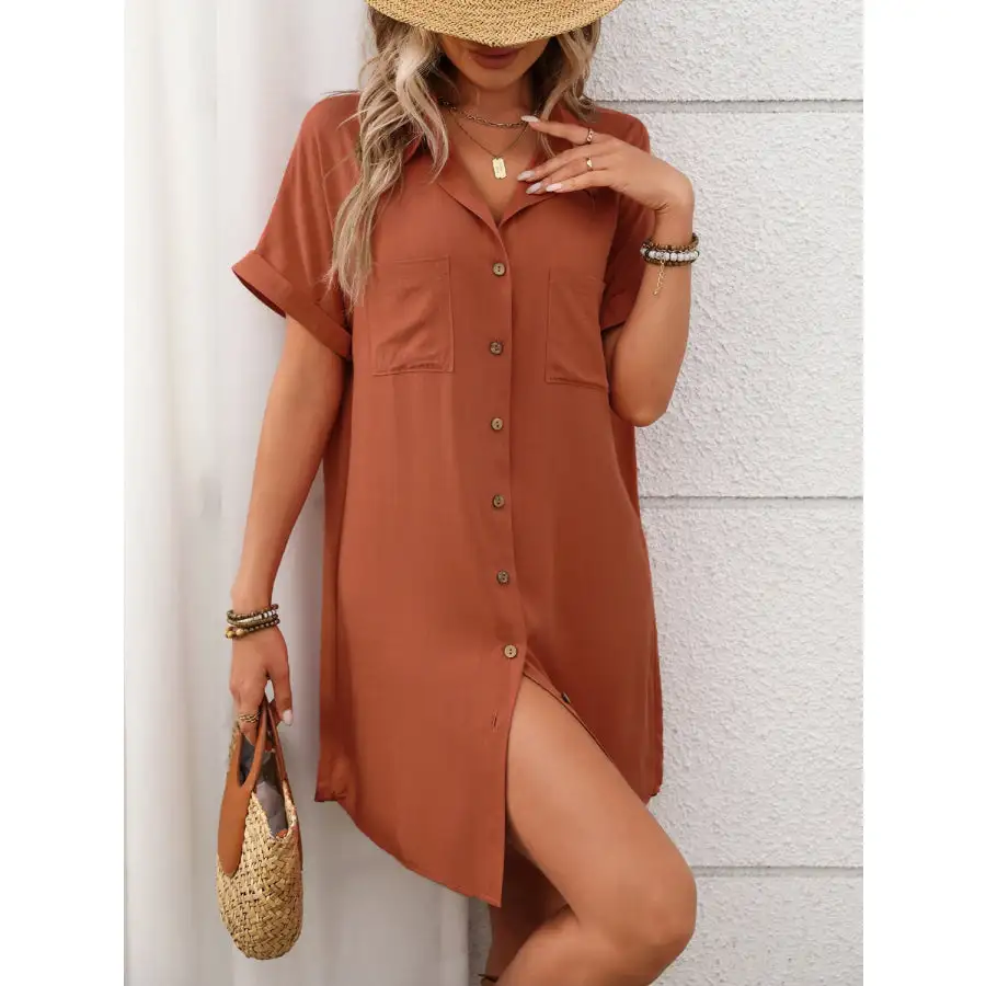 Button Down Short Sleeve Mini Dress