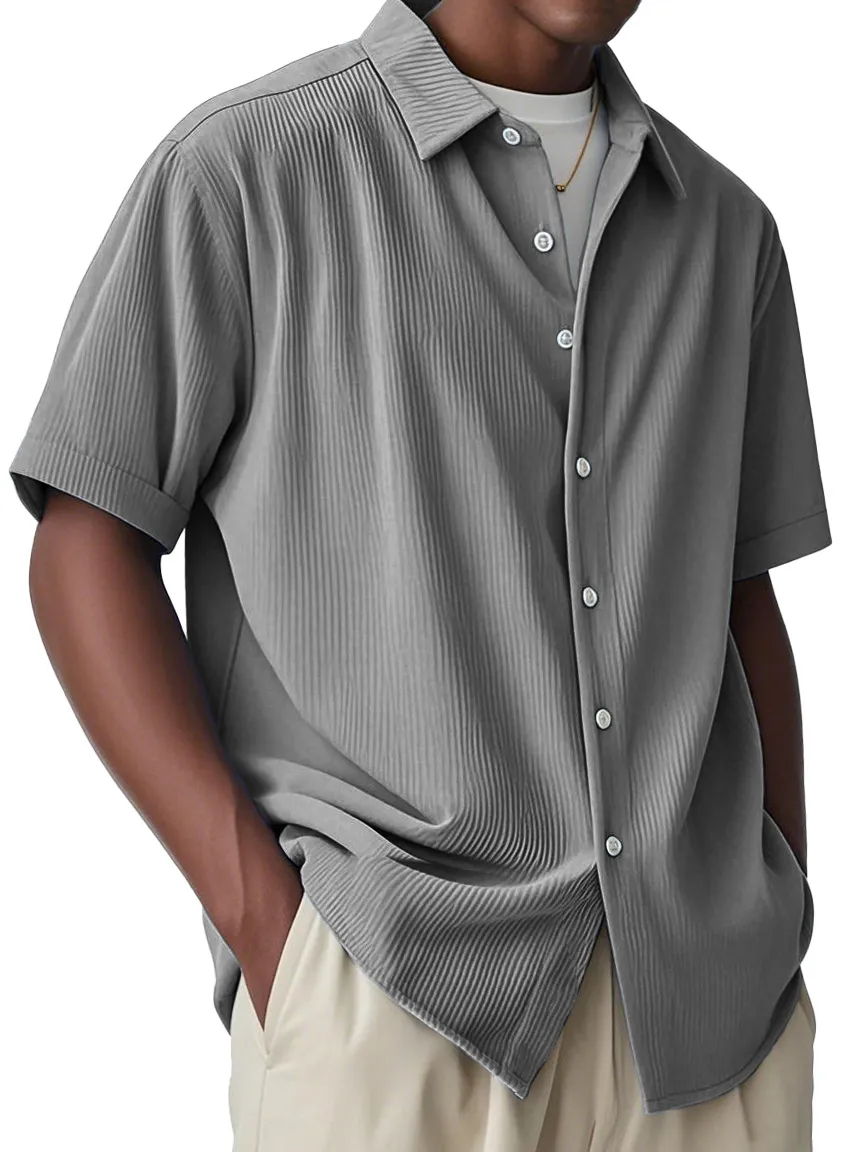 Short Sleeve Open Collar Striped Shirt