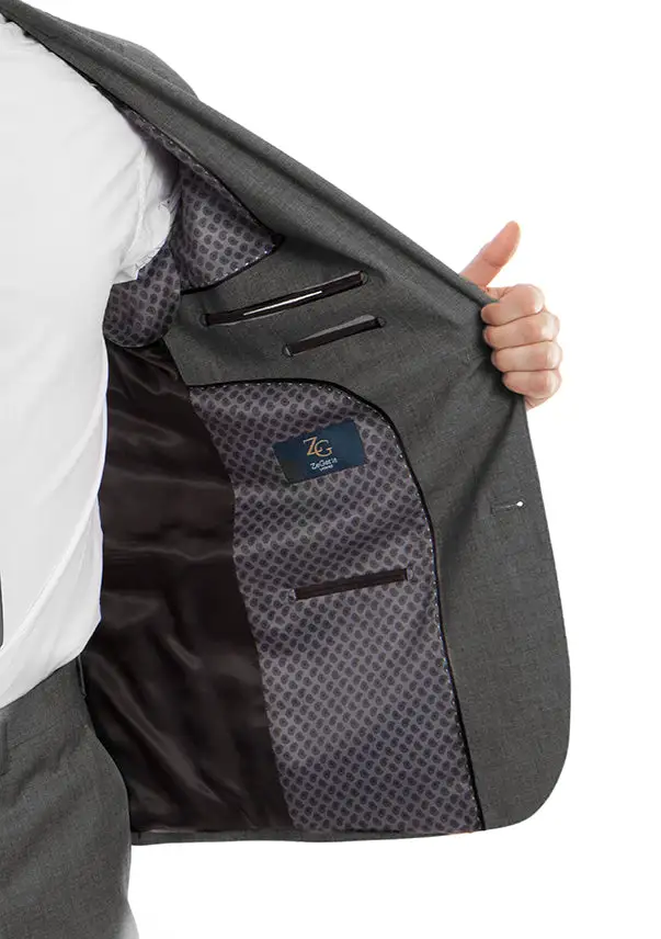 Dark Gray Modern Fit Wool Linen Notch Lapel Flat Front Blazer