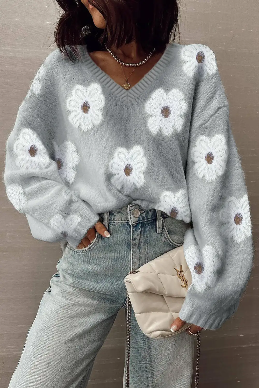 Floral V Neck Sweater