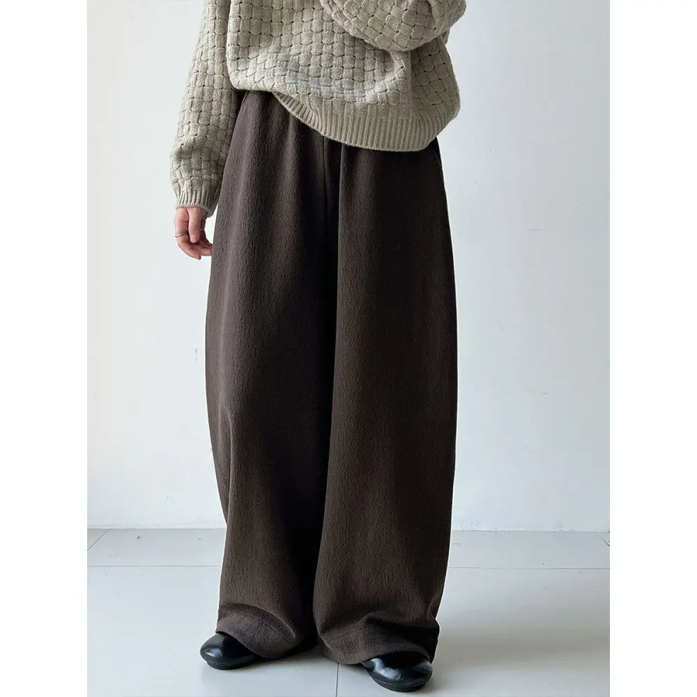 Casual Wool Fleece High Waist Straight Leg Pants