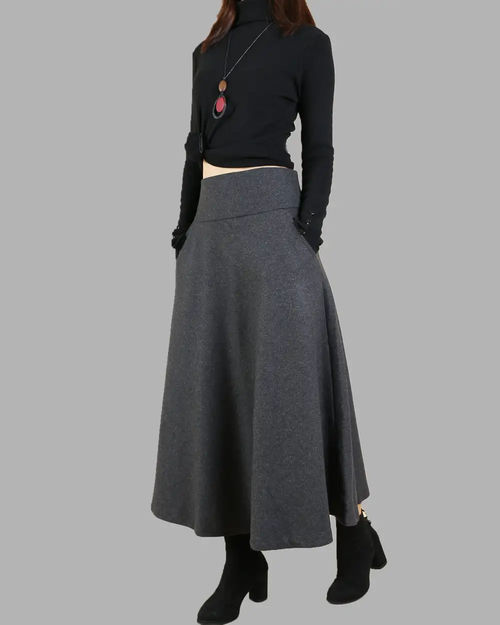 Pleated Wool Maxi Skirt