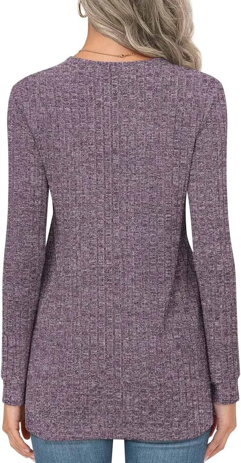 HOTGIFT Womens 2024 Fall Winter Tunic Tops Long Sleeve Casual T-Shirts Soft Comfy Stripe Blouse Lightweight