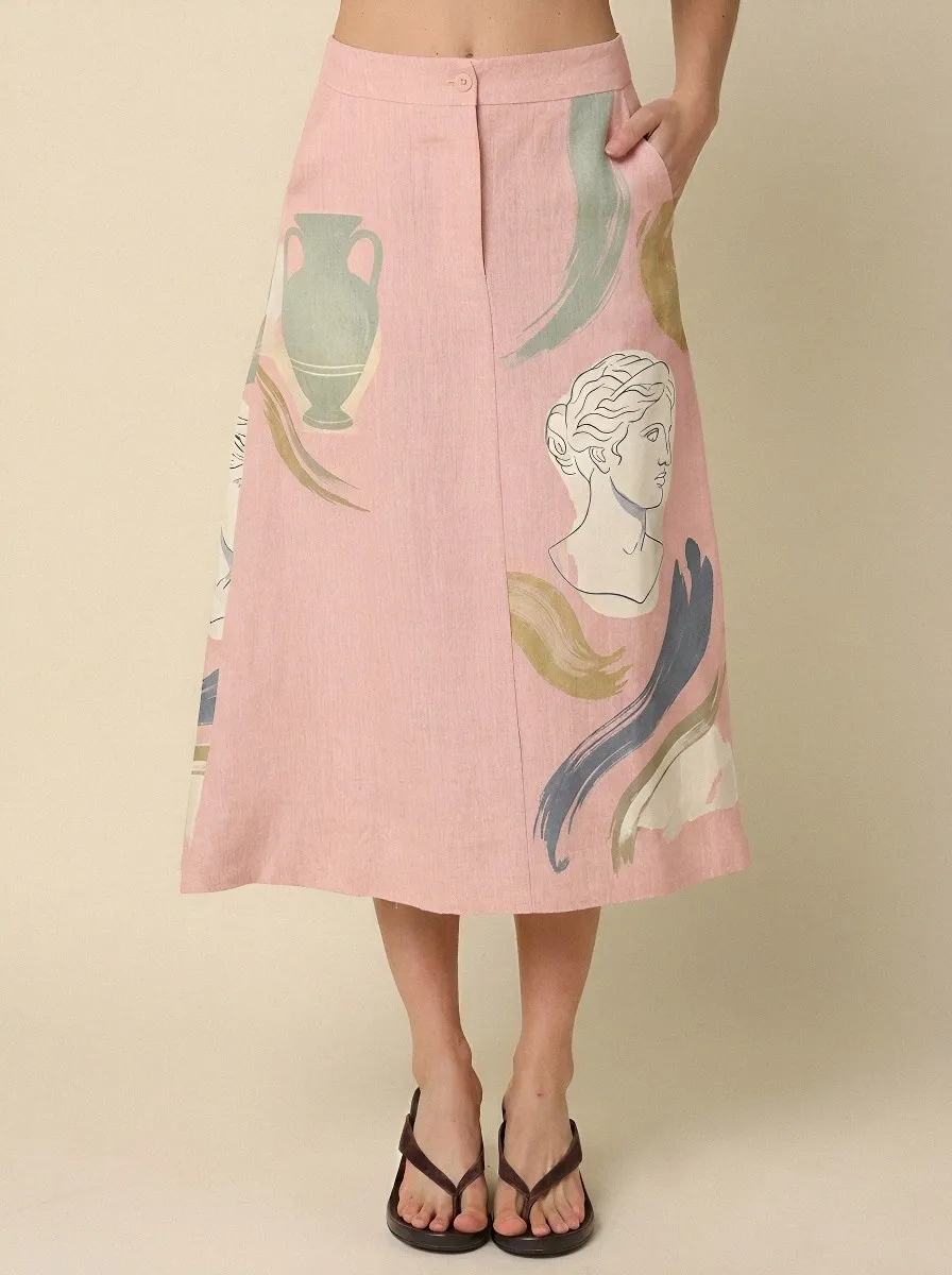 Women's Greek Art Lover Statue Vase Printed A-line Skirt