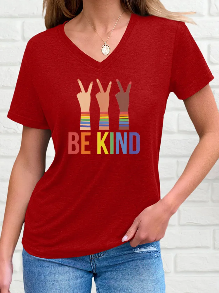 Women's Be Kind Print V-Neck Short Sleeve T-Shirt